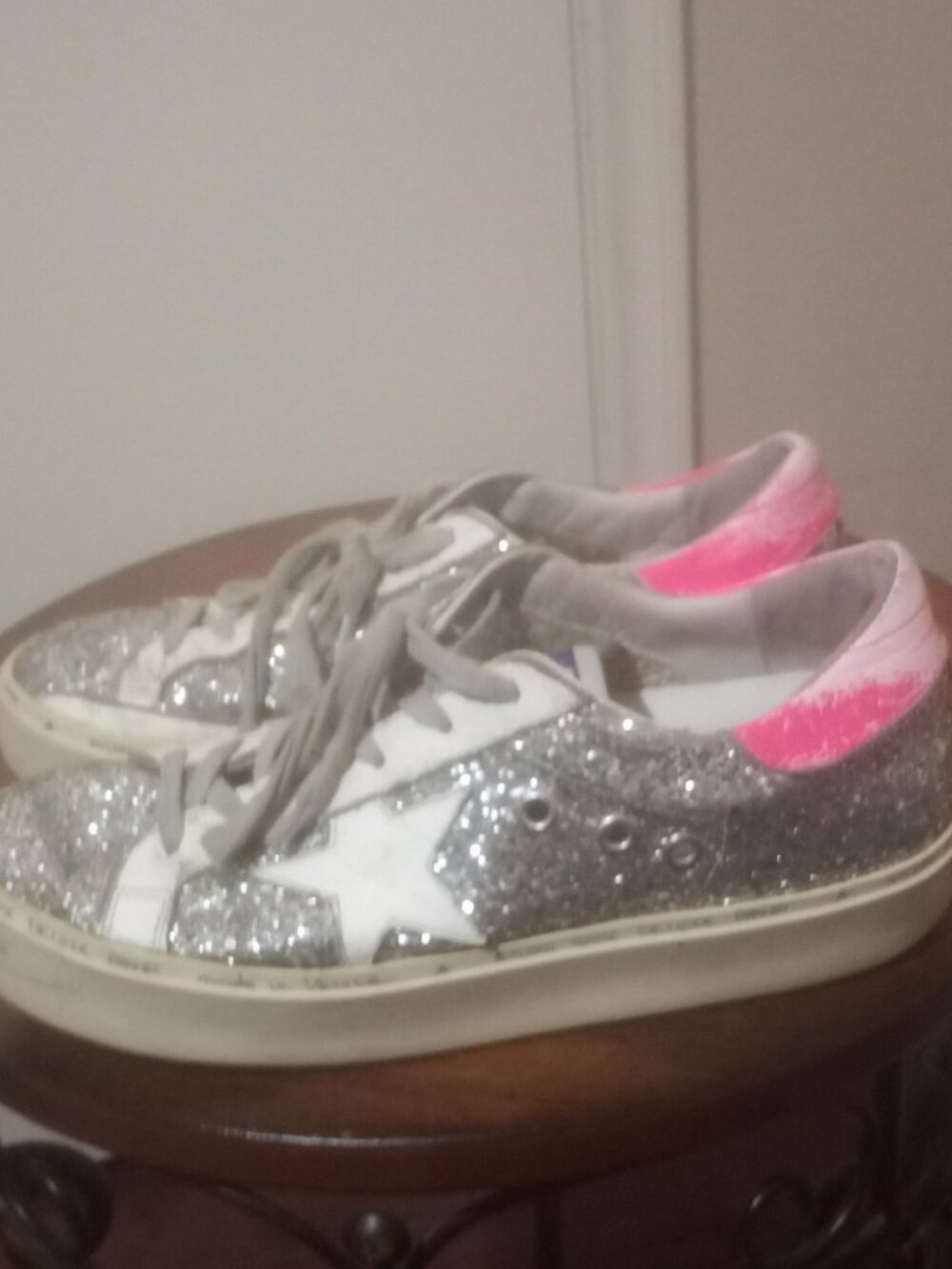 Golden Goose Hi-Star women’s size 37 (US 7) silver glitter pink small platform - Picture 10 of 14